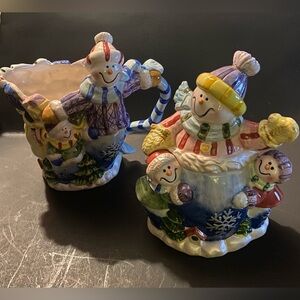 CIB ceramic cream & sugar set SNOWMAN HAND PAINTED